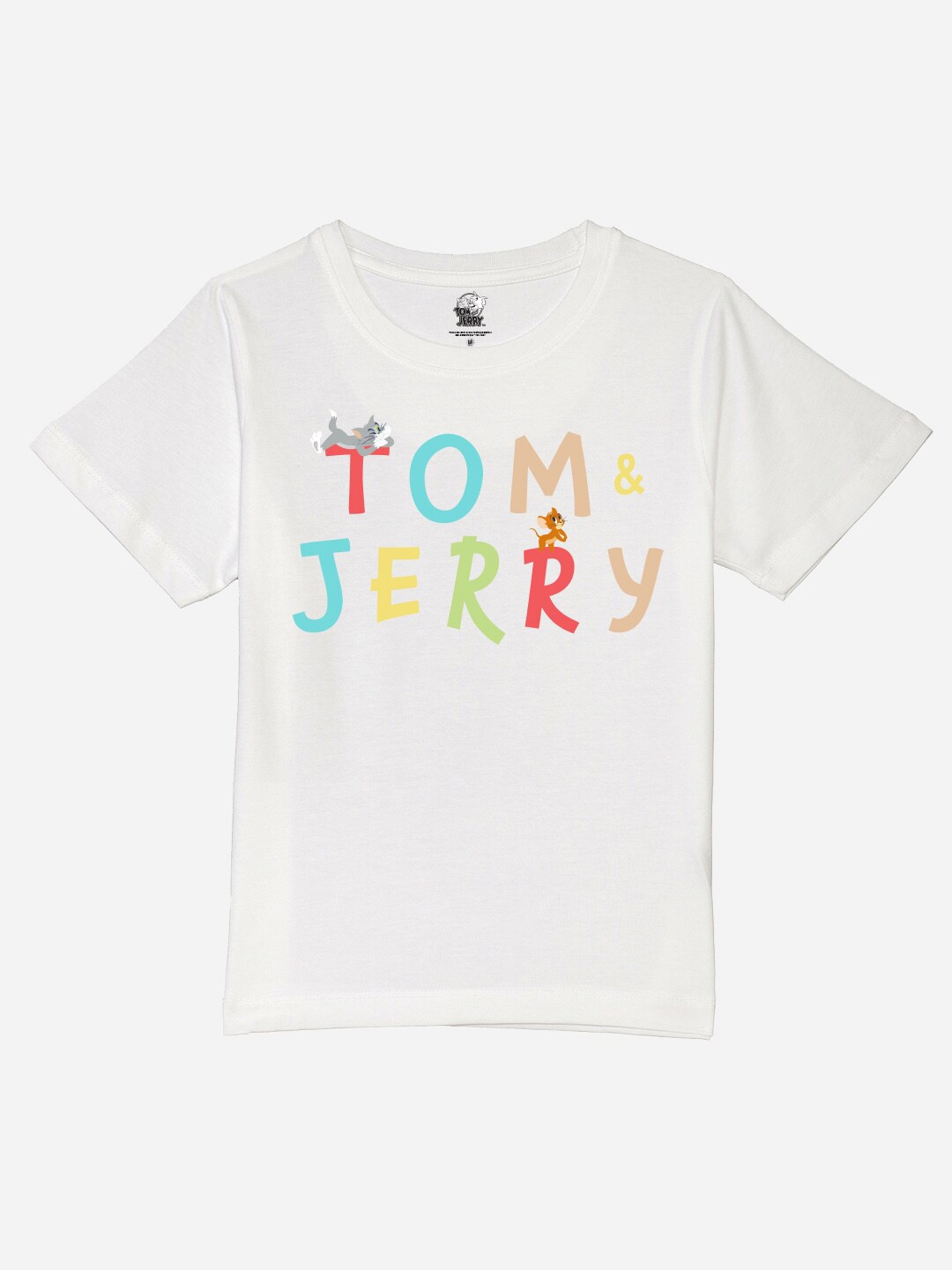 

YK Warner Bros Boys Tom & Jerry Printed Pure Cotton T-shirt, White