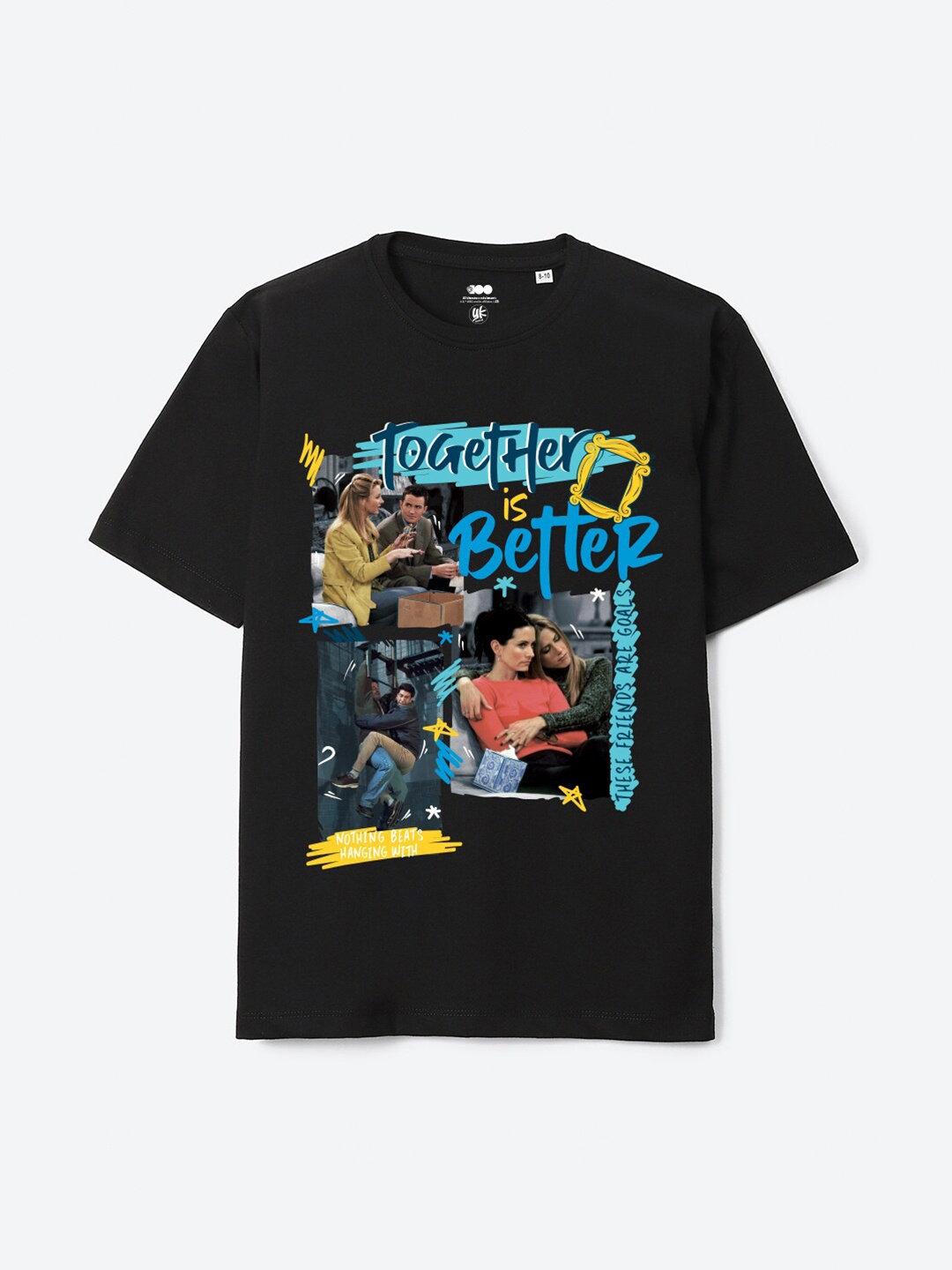 YK Warner Bros Boys Friends Printed Pure Cotton Oversized T-shirt, Black