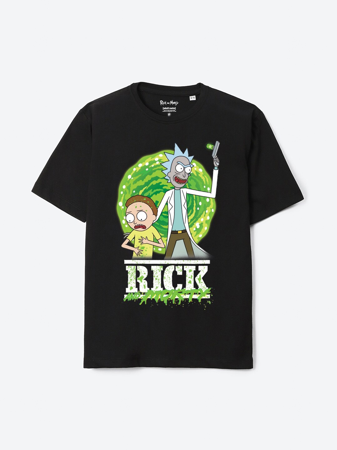 

YK Warner Bros Boys Rick and Morty Printed Pure Cotton Oversized T-shirt, Black