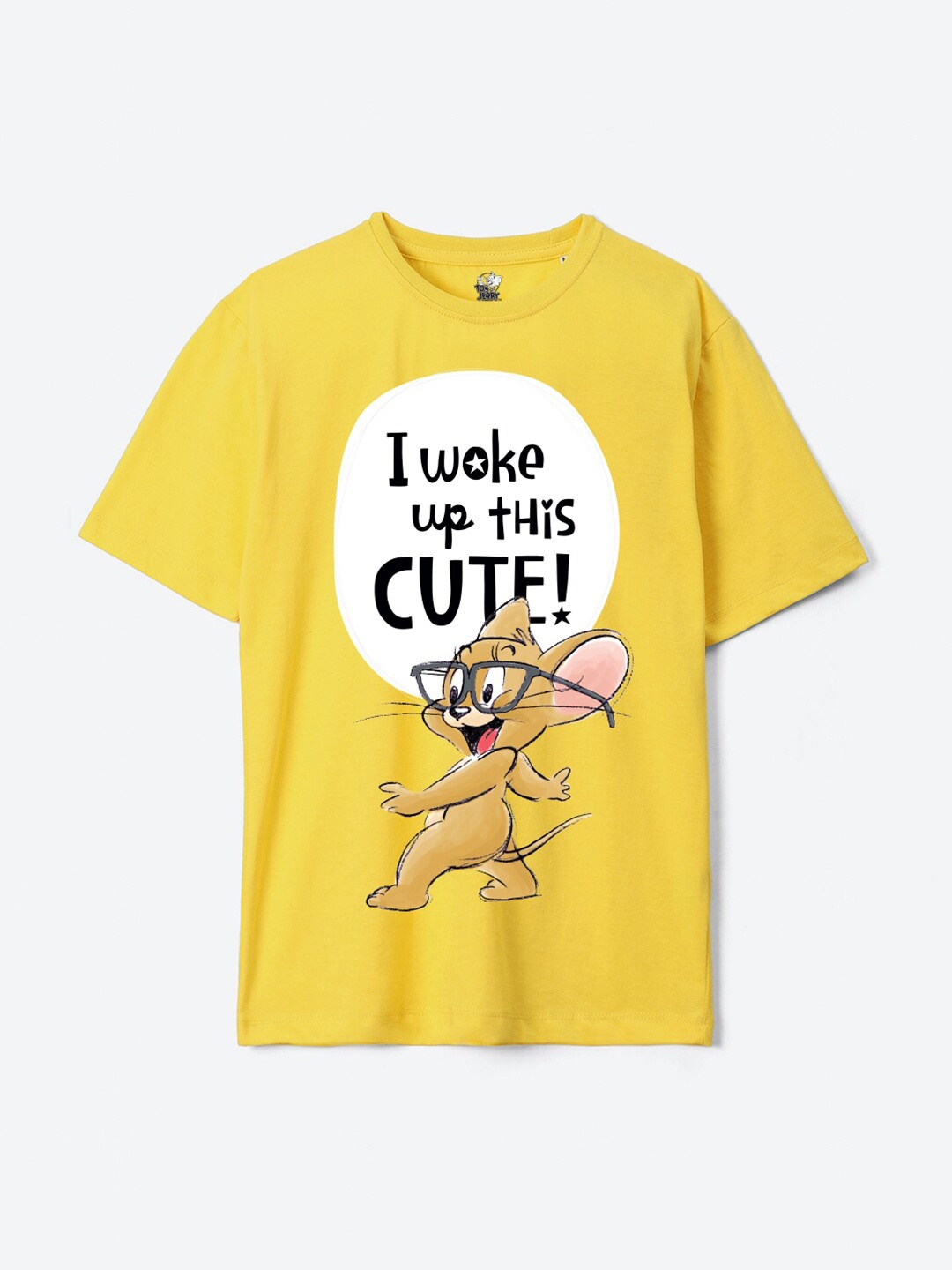 YK Warner Bros Boys Tom & Jerry Printed Pure Cotton Oversized T-shirt, Yellow