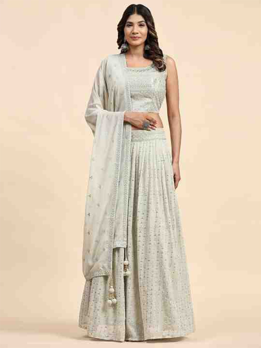 

JUST FASHION Embroidered Ready to Wear Lehenga & Blouse With Dupatta, Sea green