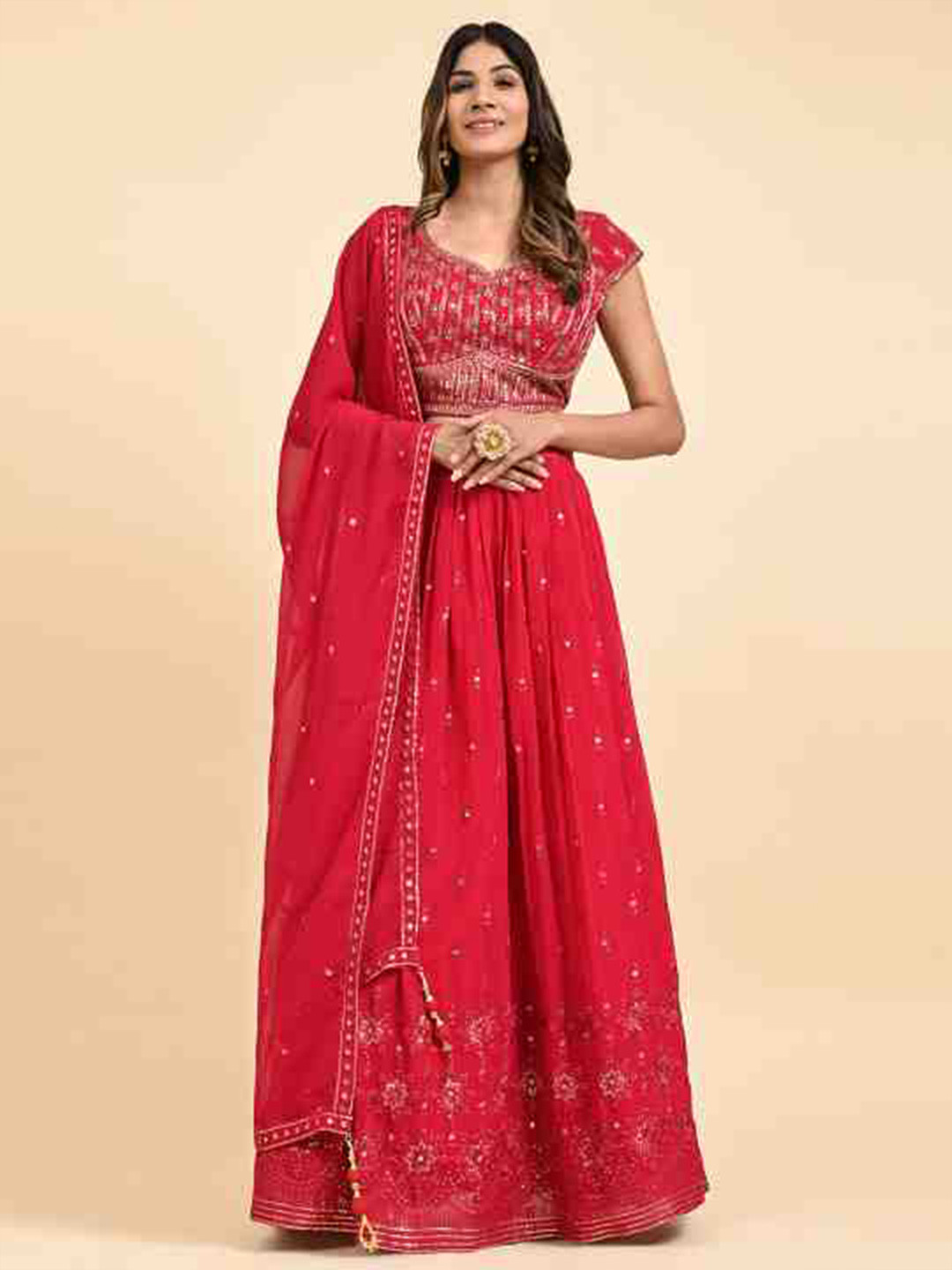 

JUST FASHION Embellished Thread Work Ready to Wear Lehenga & Blouse With Dupatta, Pink