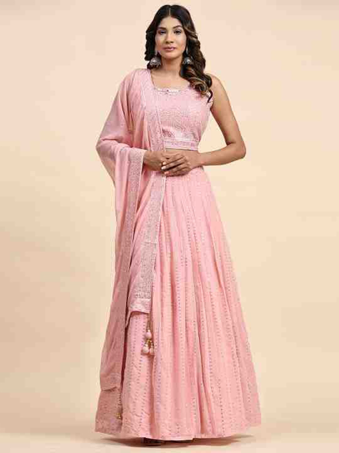 

JUST FASHION Embroidered Ready to Wear Lehenga & Blouse With Dupatta, Pink