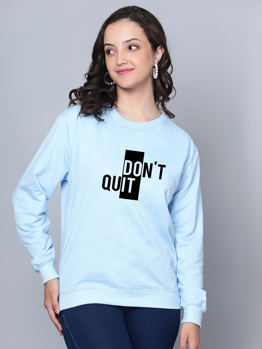 

Fashion And Youth Printed Round Neck Fleece Sweatshirt, Turquoise blue
