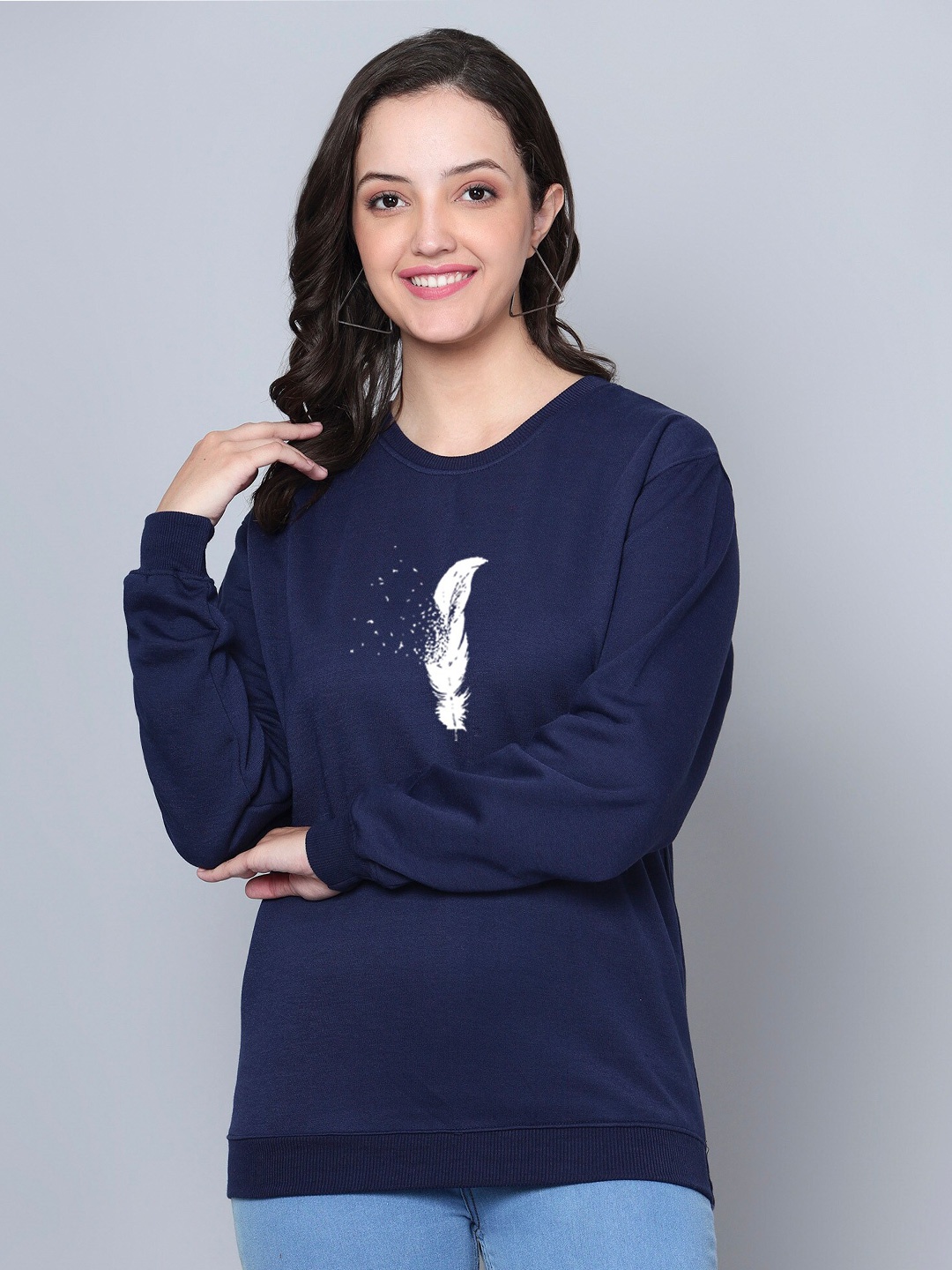 

Fashion And Youth Printed Round Neck Fleece Sweatshirt, Navy blue