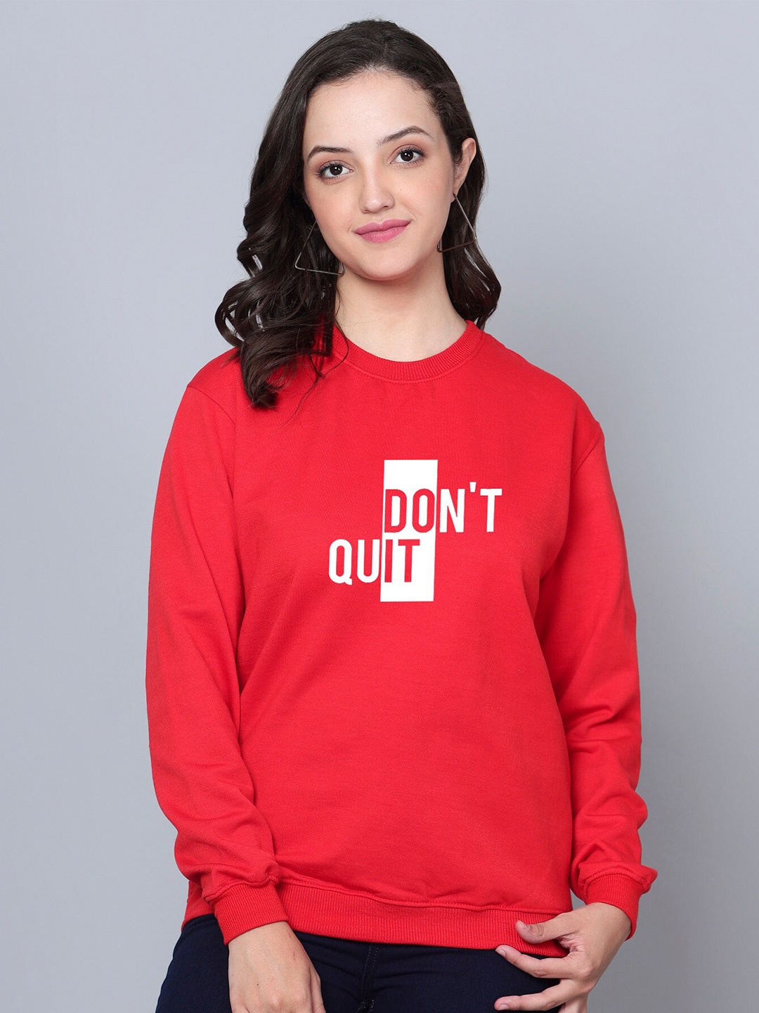 

Fashion And Youth Typography Printed Round Neck Fleece Sweatshirt, Red