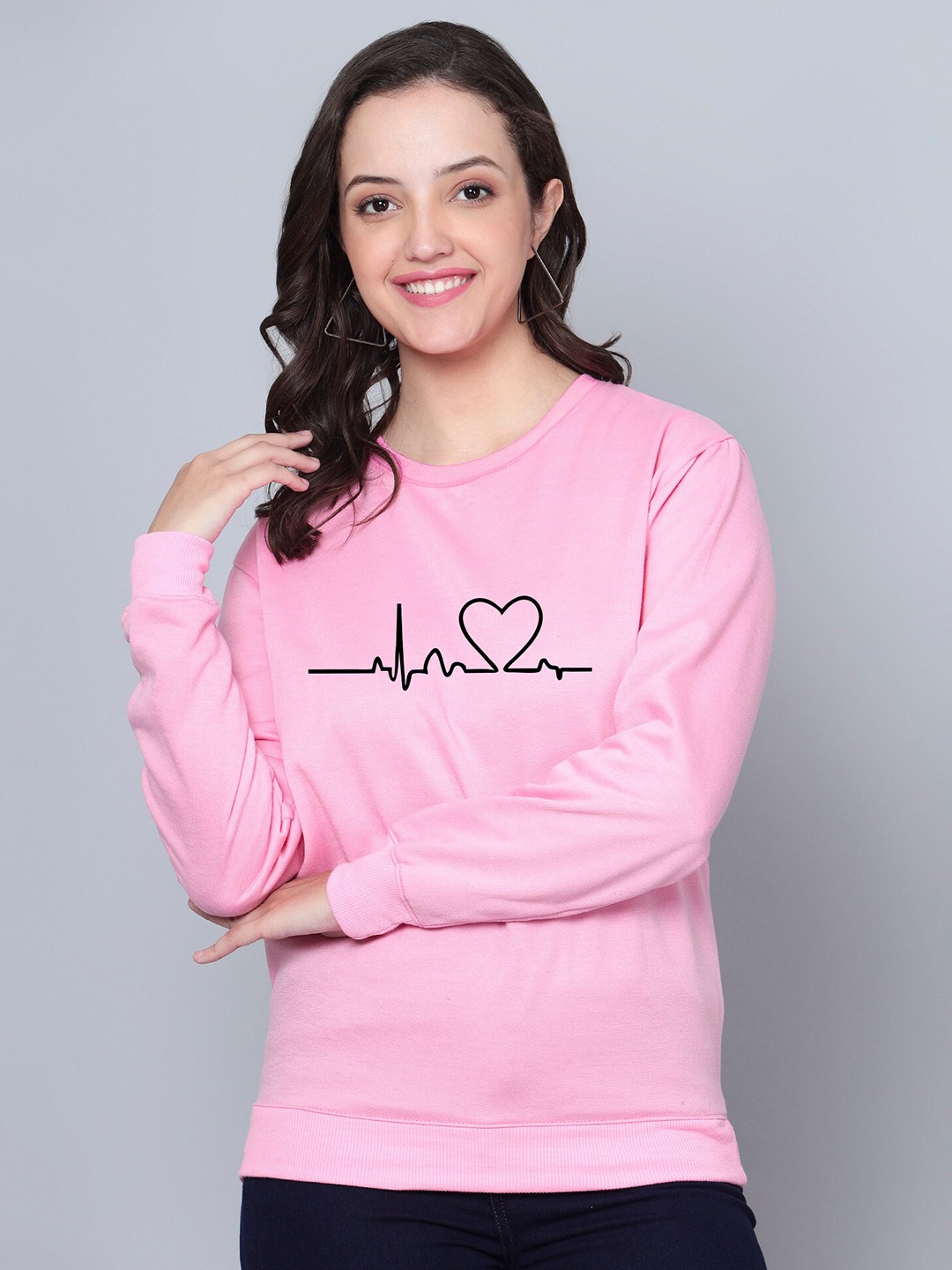 

Fashion And Youth Graphic Printed Round Neck Fleece Sweatshirt, Pink