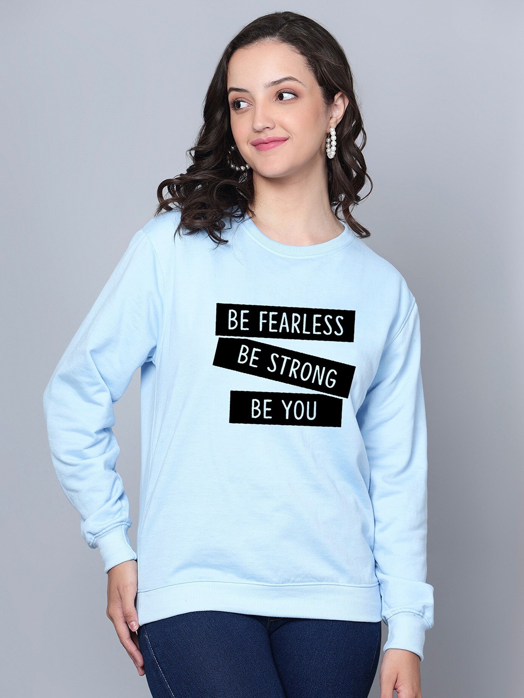 

Fashion And Youth Typography Printed Round Neck Fleece Sweatshirt, Blue