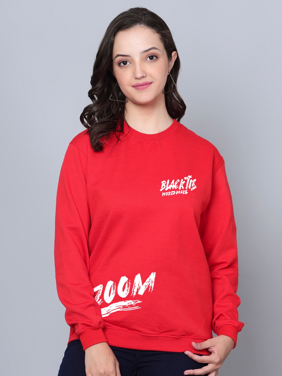 

Fashion And Youth Typography Printed Round Neck Fleece Sweatshirt, Red