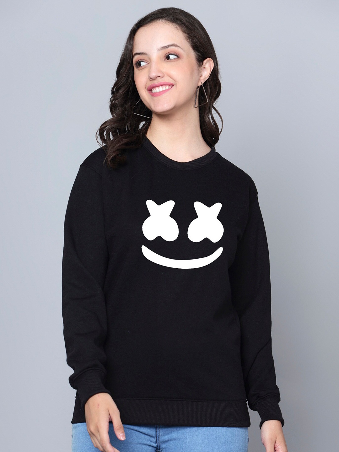 

Fashion And Youth Graphic Printed Round Neck Fleece Sweatshirt, Black