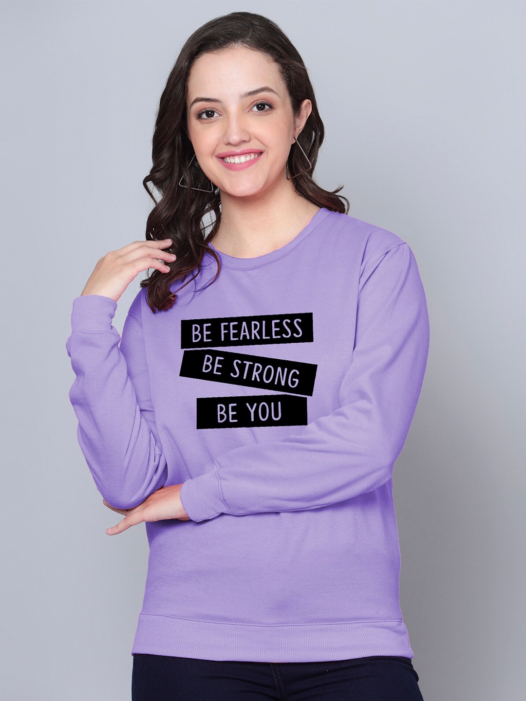 

Fashion And Youth Typography Printed Round Neck Fleece Sweatshirt, Lavender