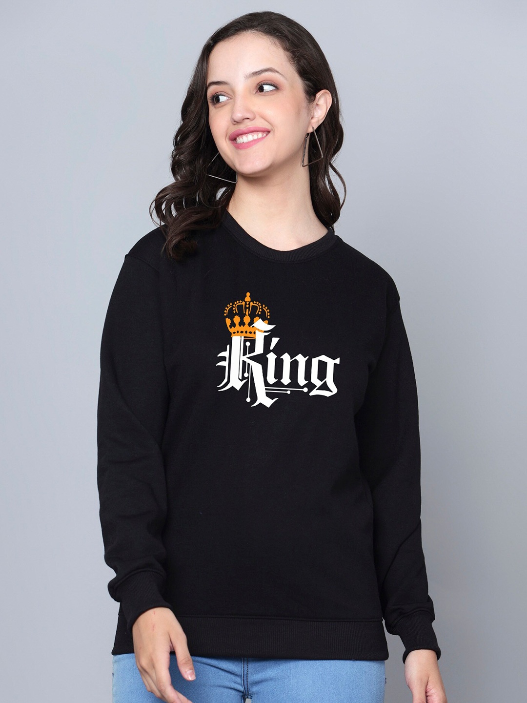

Fashion And Youth Typography Printed Round Neck Fleece Sweatshirt, Black