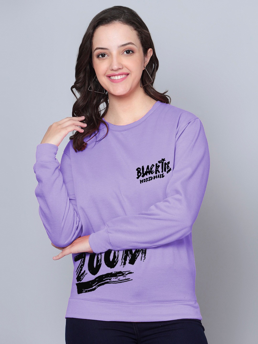 

Fashion And Youth Typography Printed Round Neck Fleece Sweatshirt, Lavender