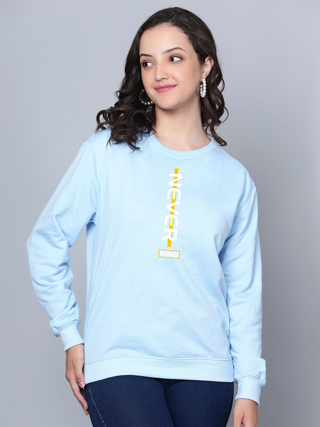 

Fashion And Youth Typography Printed Fleece Pullover, Turquoise blue