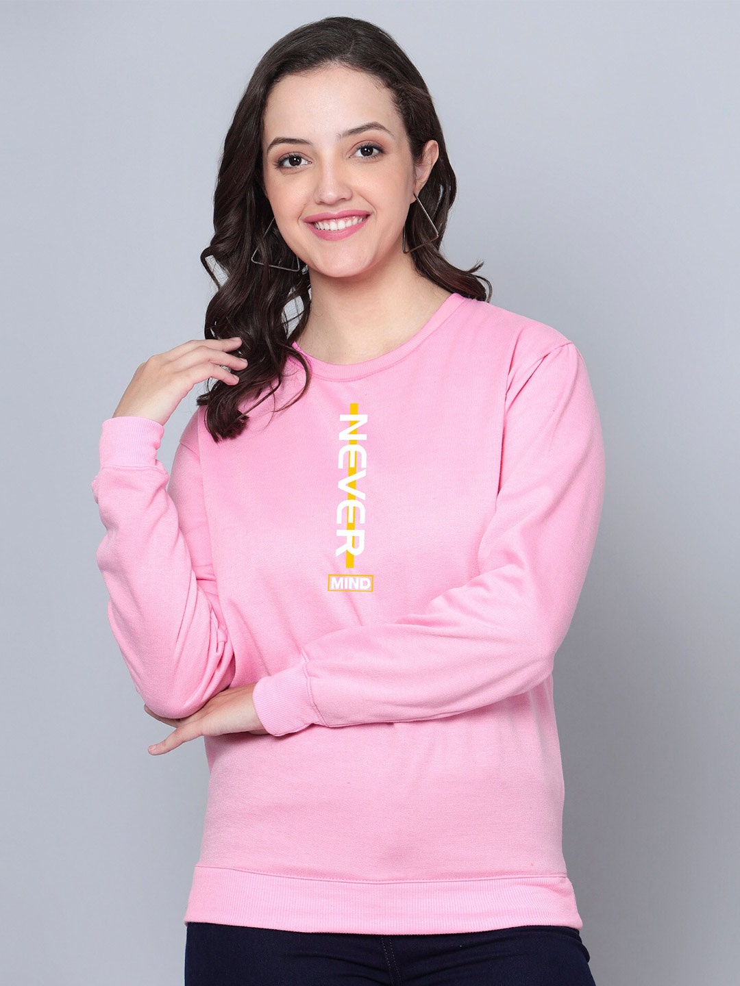 

Fashion And Youth Typography Printed Fleece Pullover, Pink