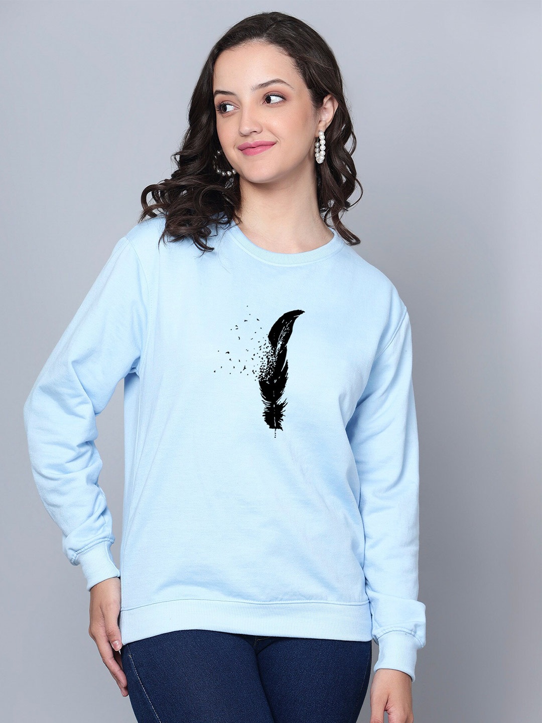 

Fashion And Youth Graphic Printed Fleece Pullover, Turquoise blue