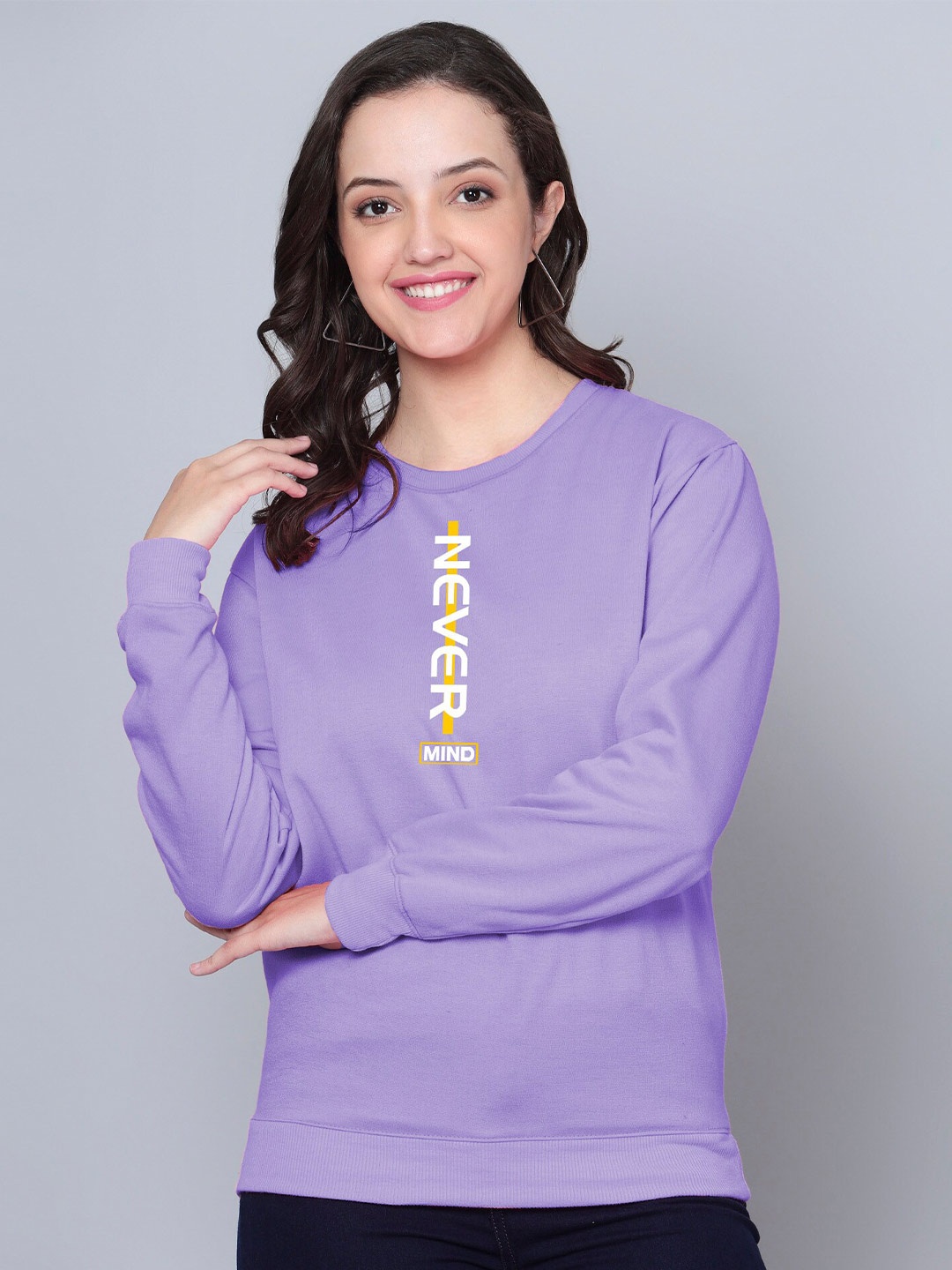 

Fashion And Youth Typography Printed Fleece Pullover, Lavender