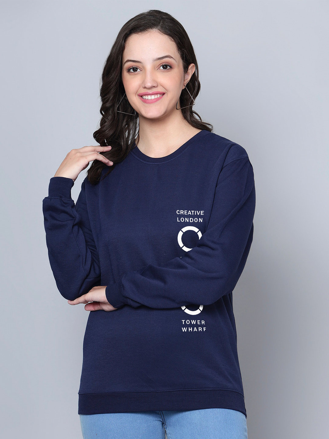 

Fashion And Youth Oxo Printed Fleece Round Neck Pullover, Navy blue