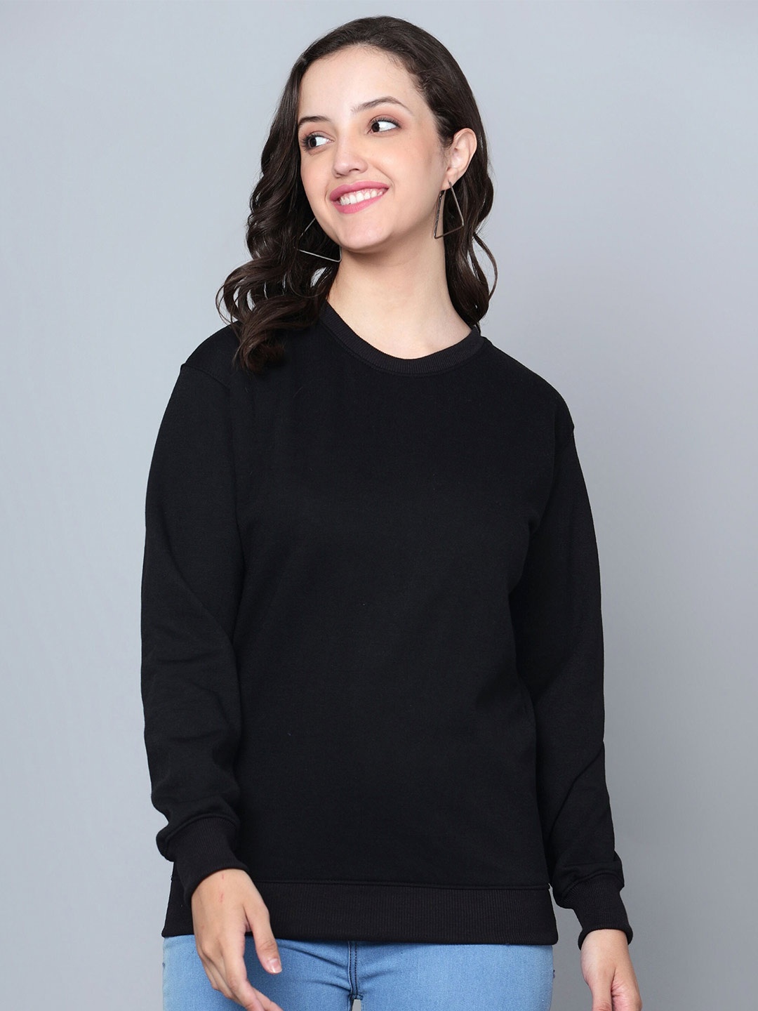 

Fashion And Youth Round Neck Cotton Sweatshirt, Black
