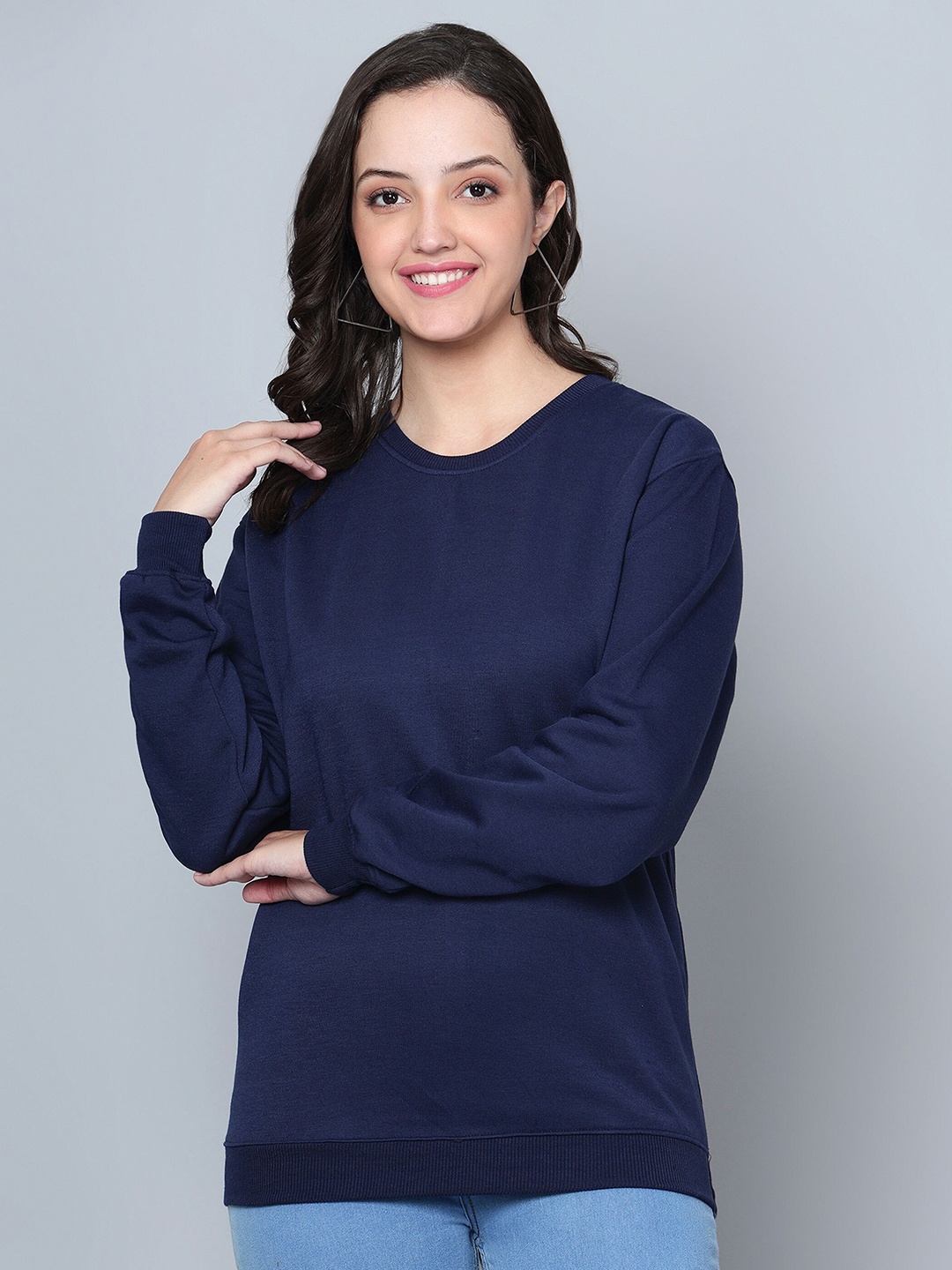 

Fashion And Youth Round Neck Cotton Sweatshirt, Navy blue
