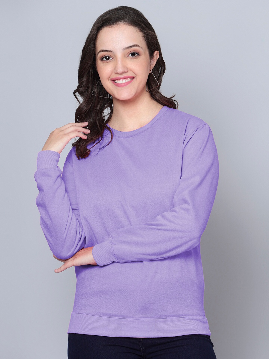 

Fashion And Youth Round Neck Cotton Sweatshirt, Lavender