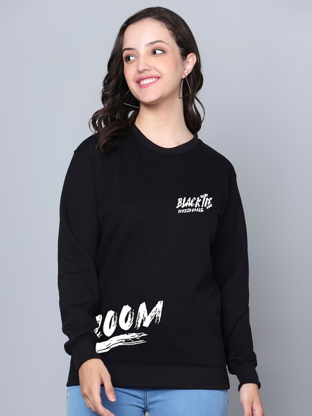 

Fashion And Youth Typography Printed Fleece Sweatshirt, Black