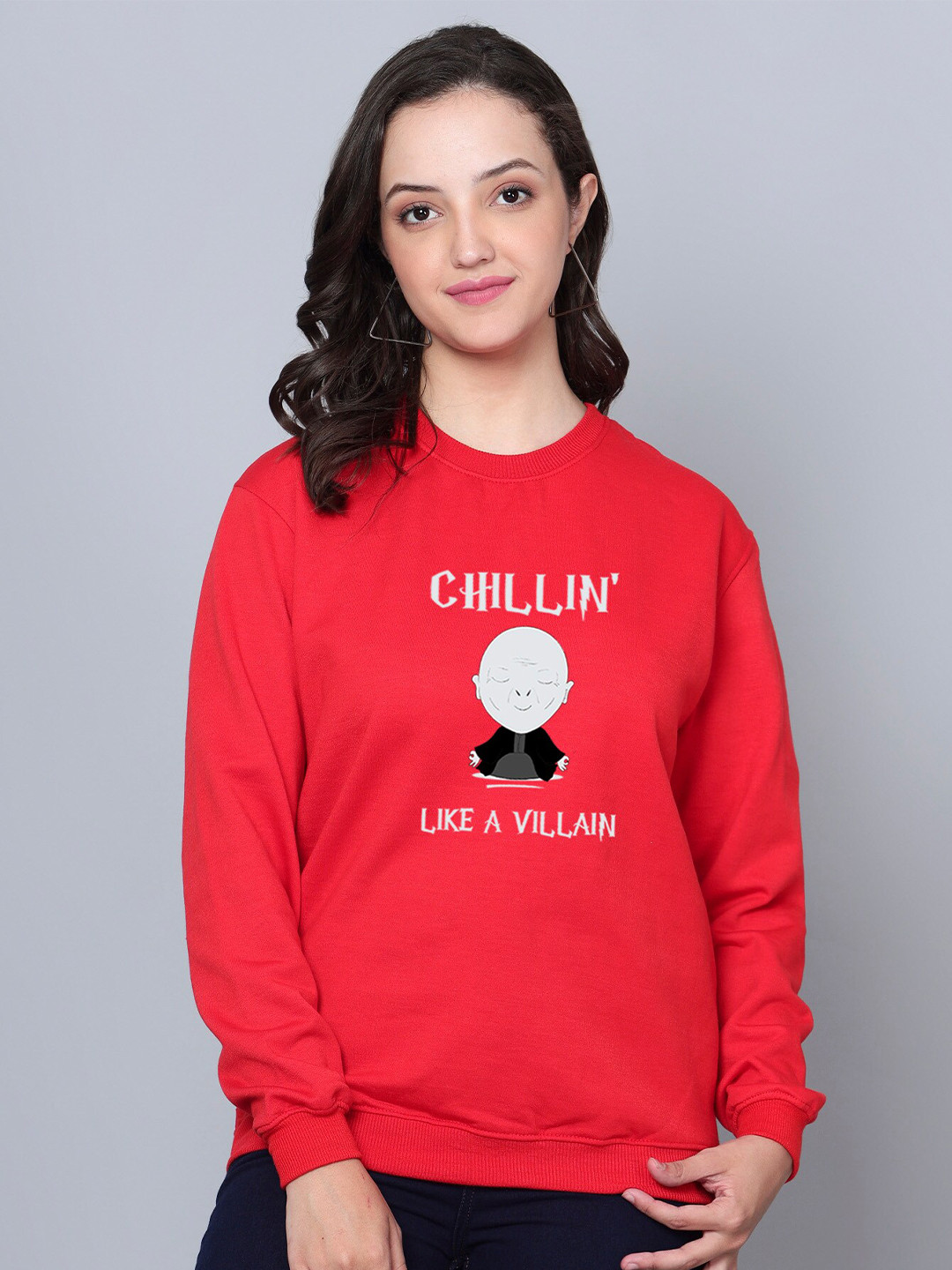 

Fashion And Youth Graphic Printed Fleece Pullover Sweatshirt, Red