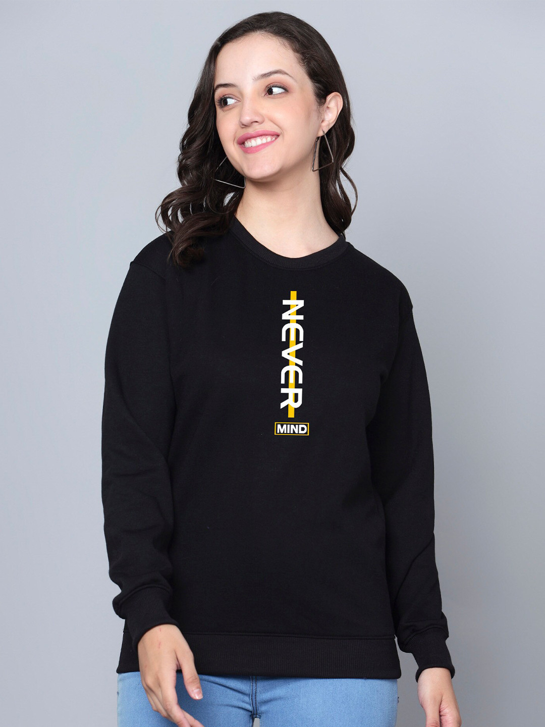 

Fashion And Youth Typography Printed Fleece Pullover Sweatshirt, Black