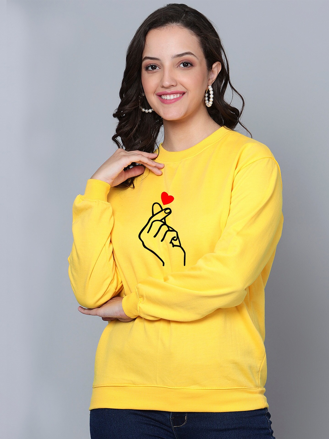 

Fashion And Youth Graphic Printed Fleece Pullover Sweatshirt, Yellow