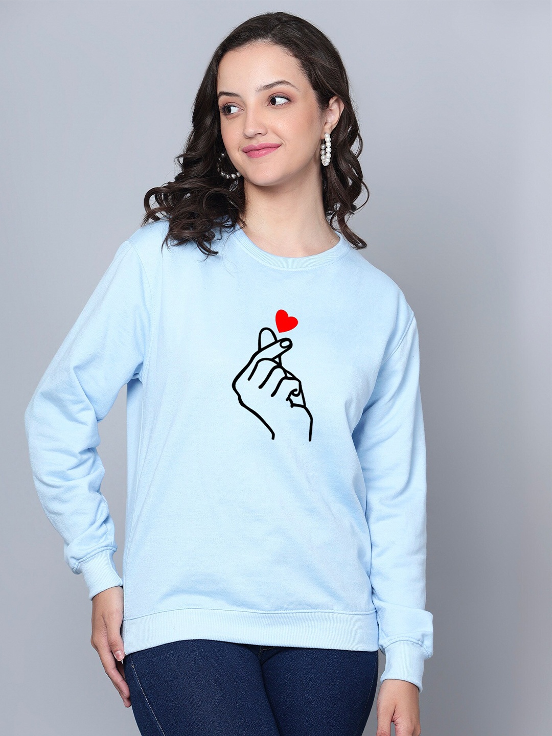 

Fashion And Youth Graphic Printed Long Sleeves Fleece Pullover Sweatshirt, Blue