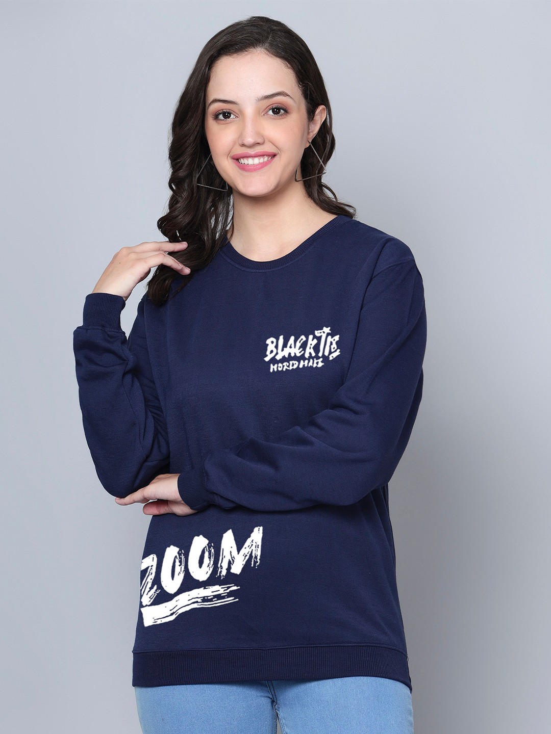 

Fashion And Youth Typography Printed Fleece Sweatshirt, Navy blue