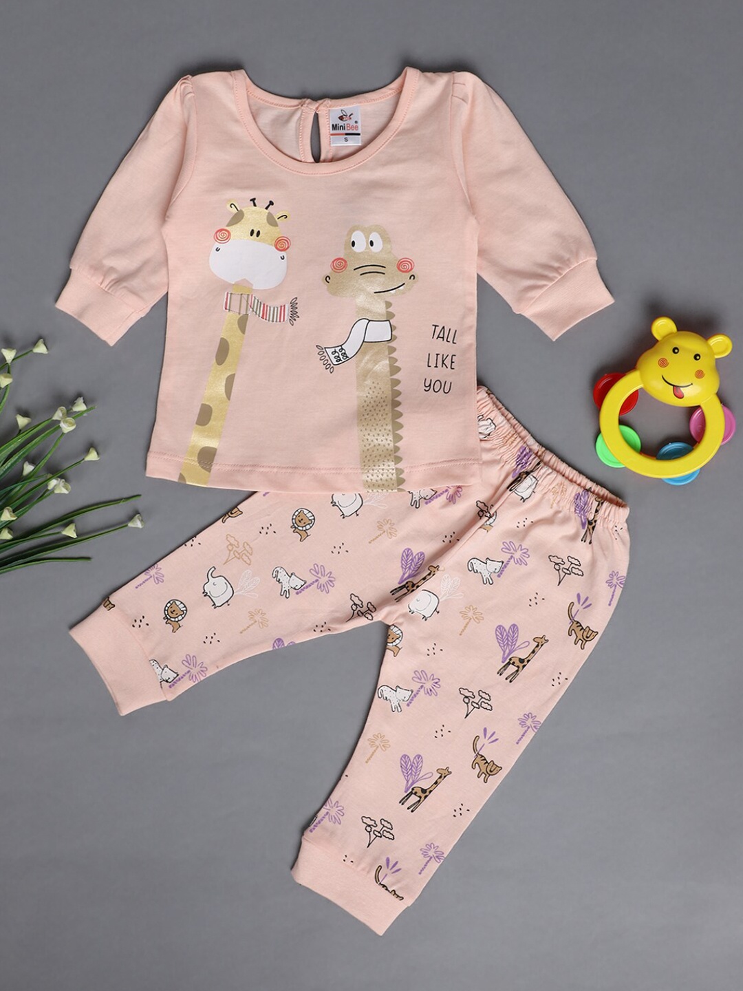 

V-Mart Infants Kids Printed Pure Cotton Top With Leggings, Pink