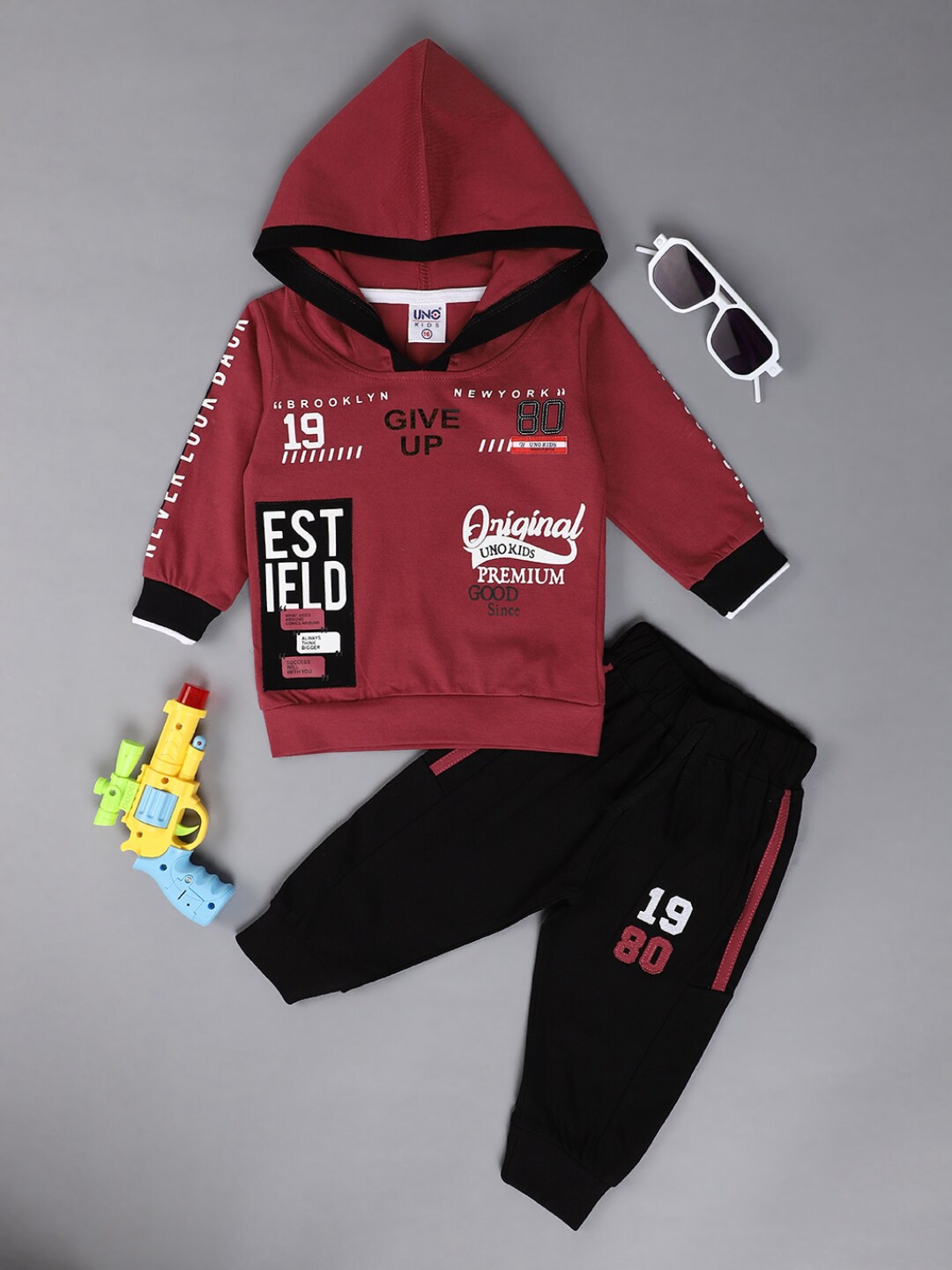 

V-Mart Infants Kids Printed Hooded Pure Cotton T-Shirt With Trousers, Purple