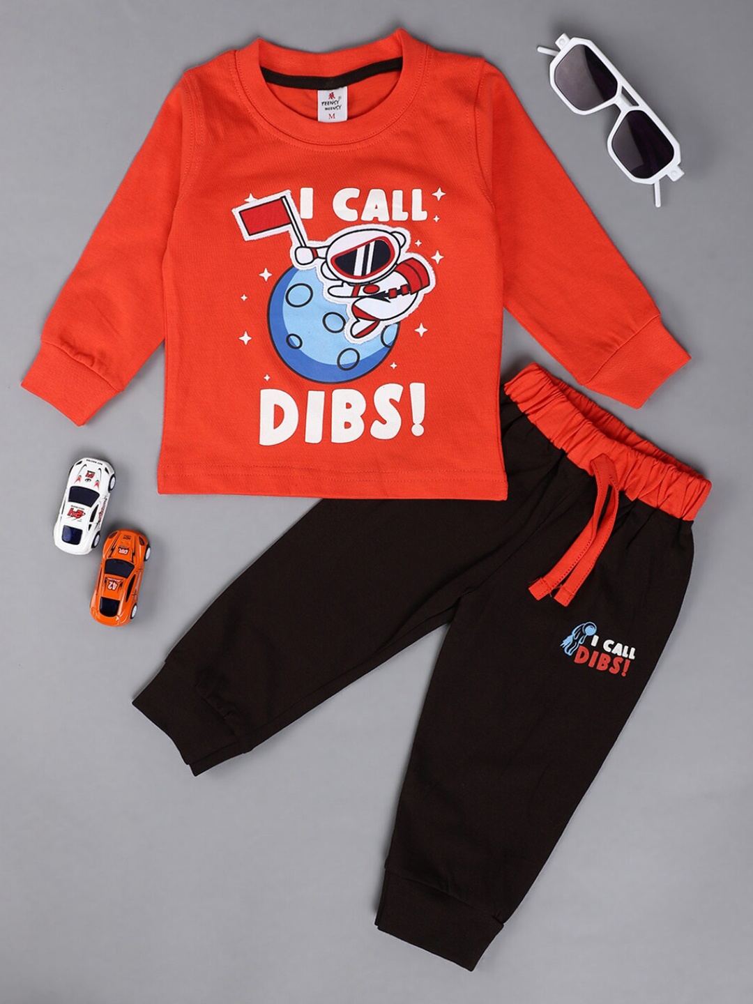 

V-Mart Infants Kids Printed Pure Cotton T-Shirt With Trousers, Orange