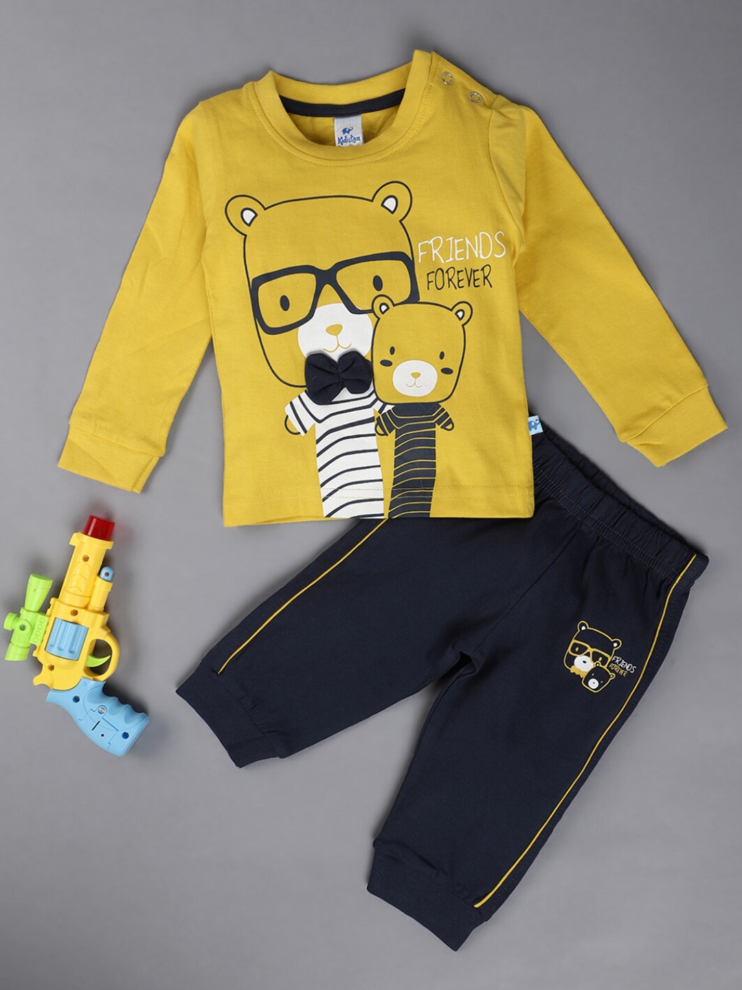 

V-Mart Infants Kids Printed Pure Cotton T-Shirt With Trousers, Yellow