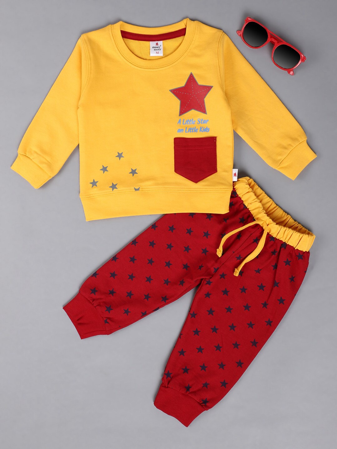 

V-Mart Infants Kids Printed Pure Cotton T-Shirt With Trousers, Yellow