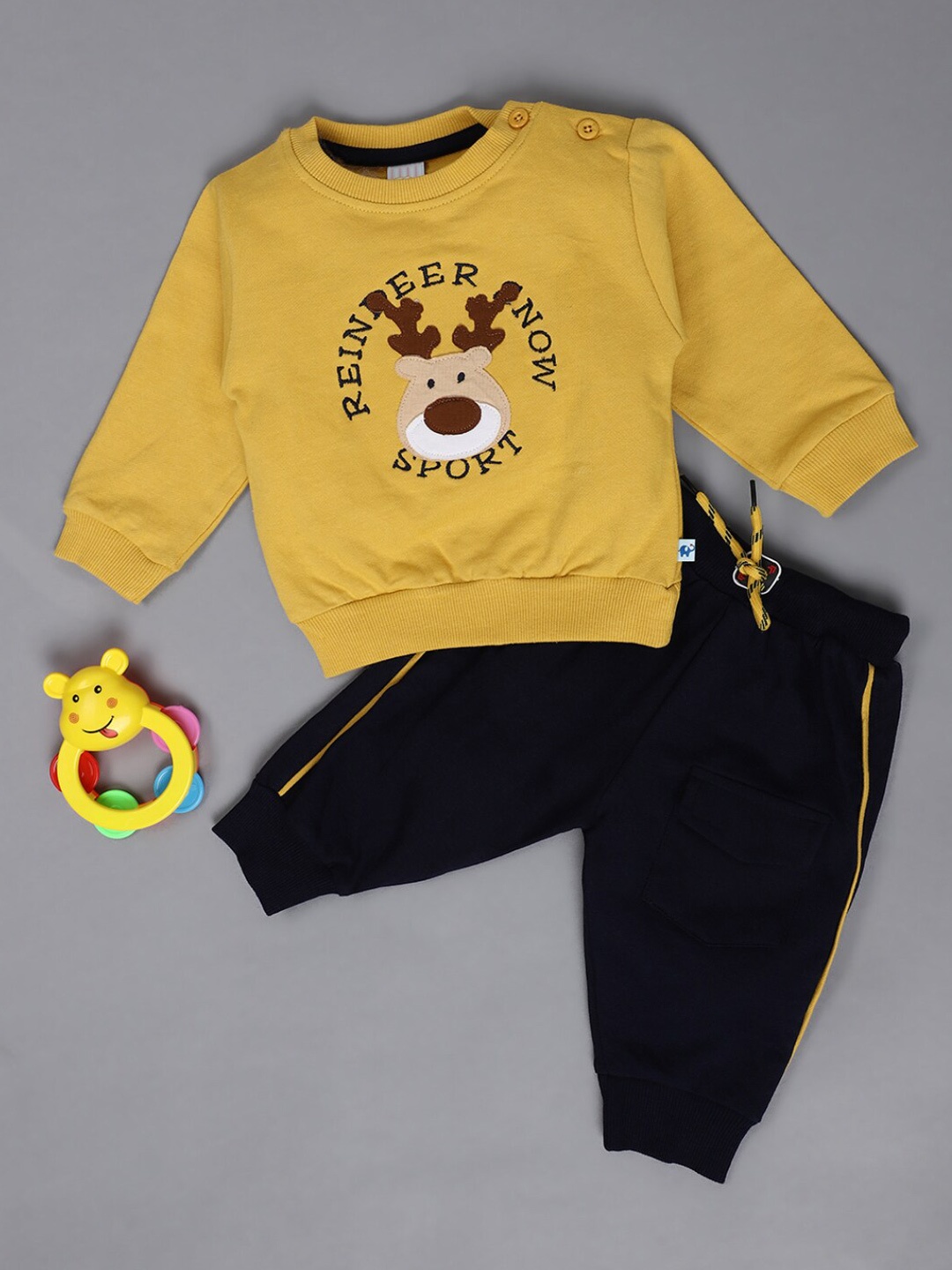 

V-Mart Infants Kids Printed Pure Cotton T-Shirt With Trousers, Navy blue