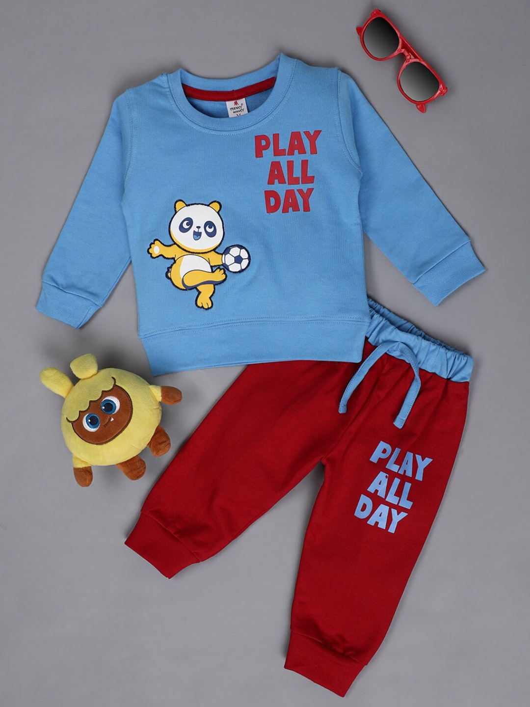 

V-Mart Infants Printed Pure Cotton T-shirt with Trousers, Blue