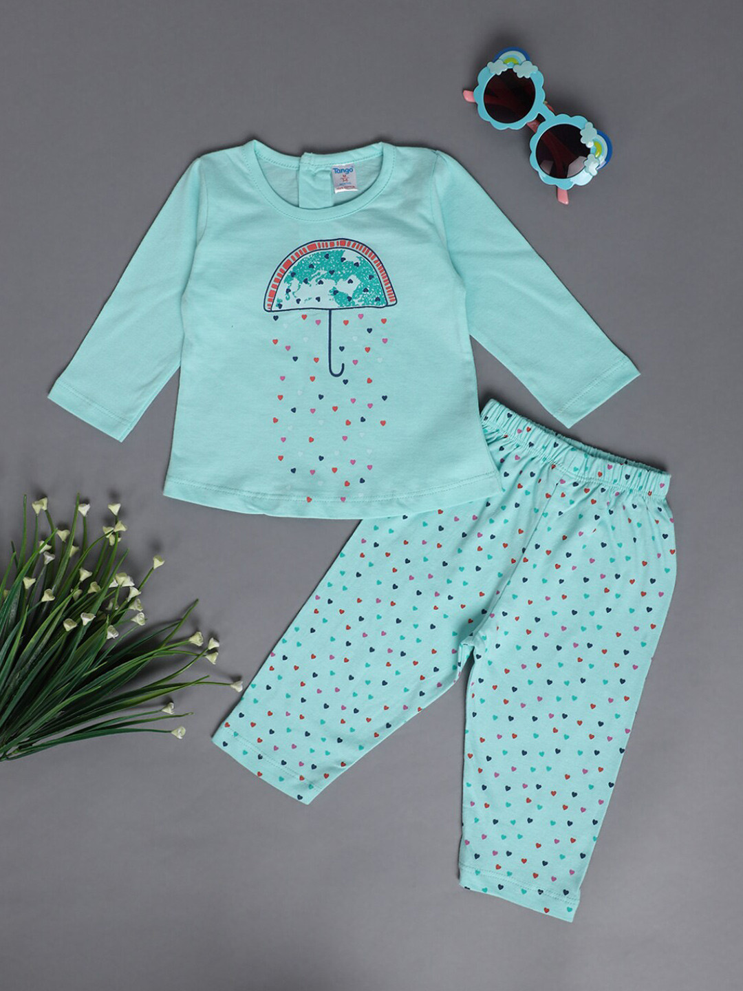 

V-Mart Infants Printed Pure Cotton T-shirt with Trousers, Blue