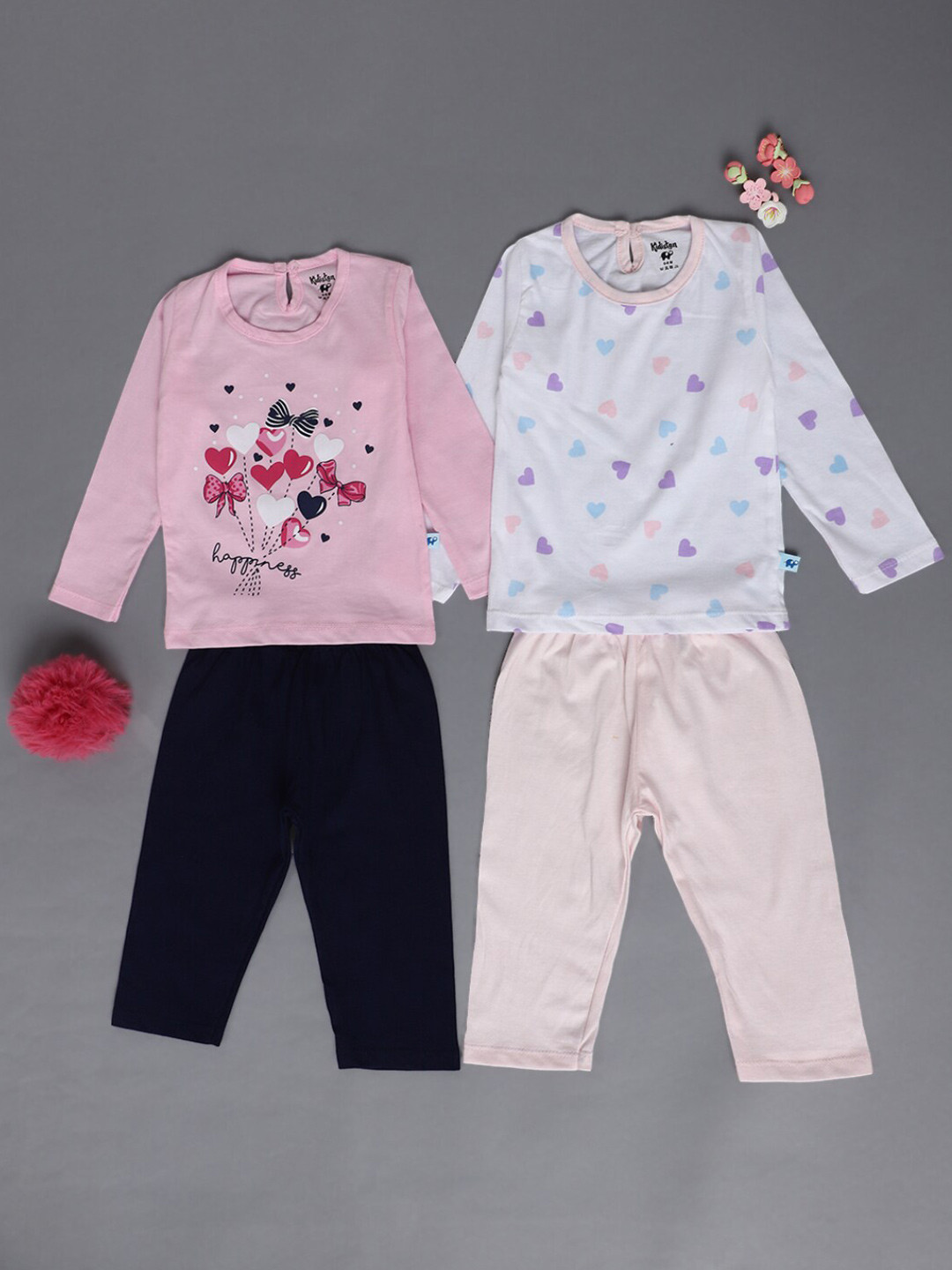 

V-Mart Infants Pack Of 2 Printed Pure Cotton T-shirt with Trousers, Pink