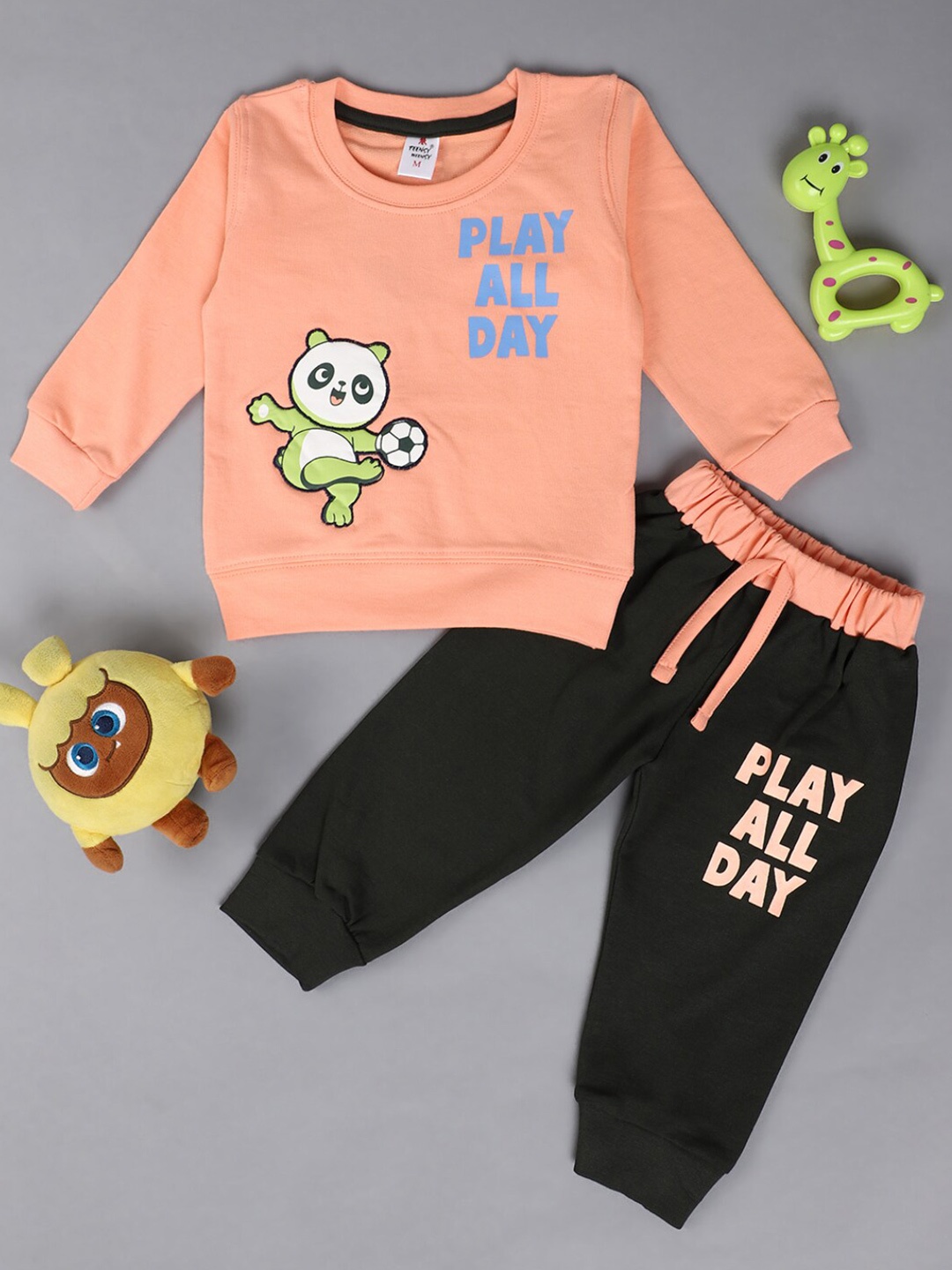 

V-Mart Infants Printed Pure Cotton T-Shirt with Trousers, Peach