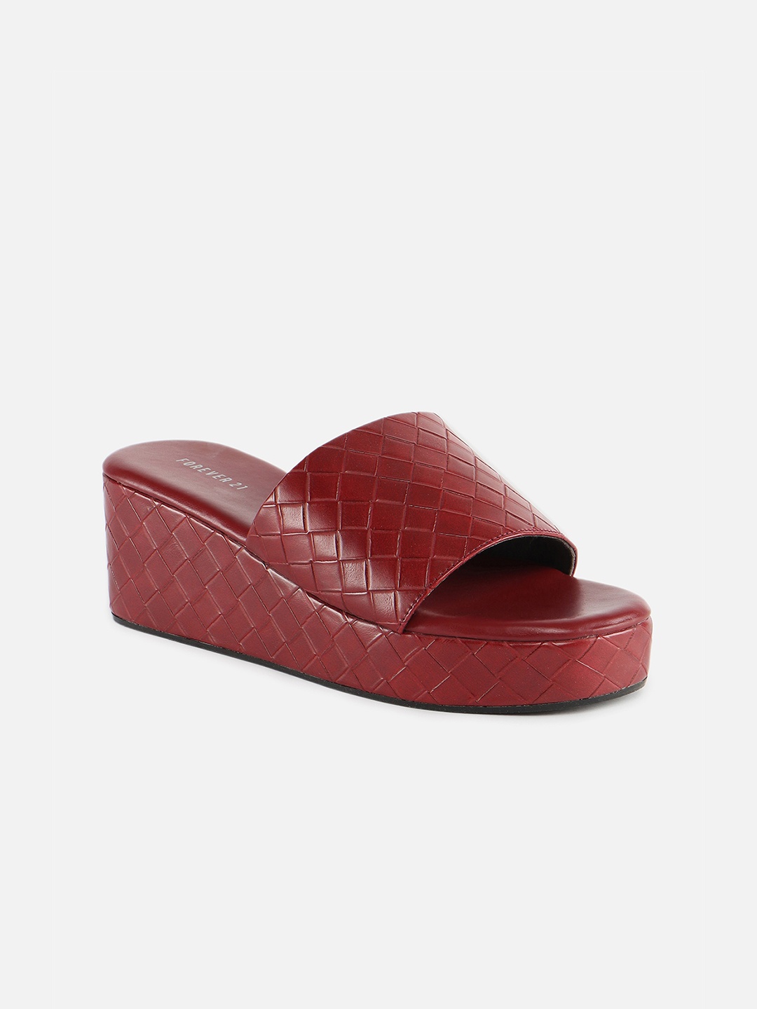 

FOREVER 21 Textured Open Toe Flatform Heels, Maroon