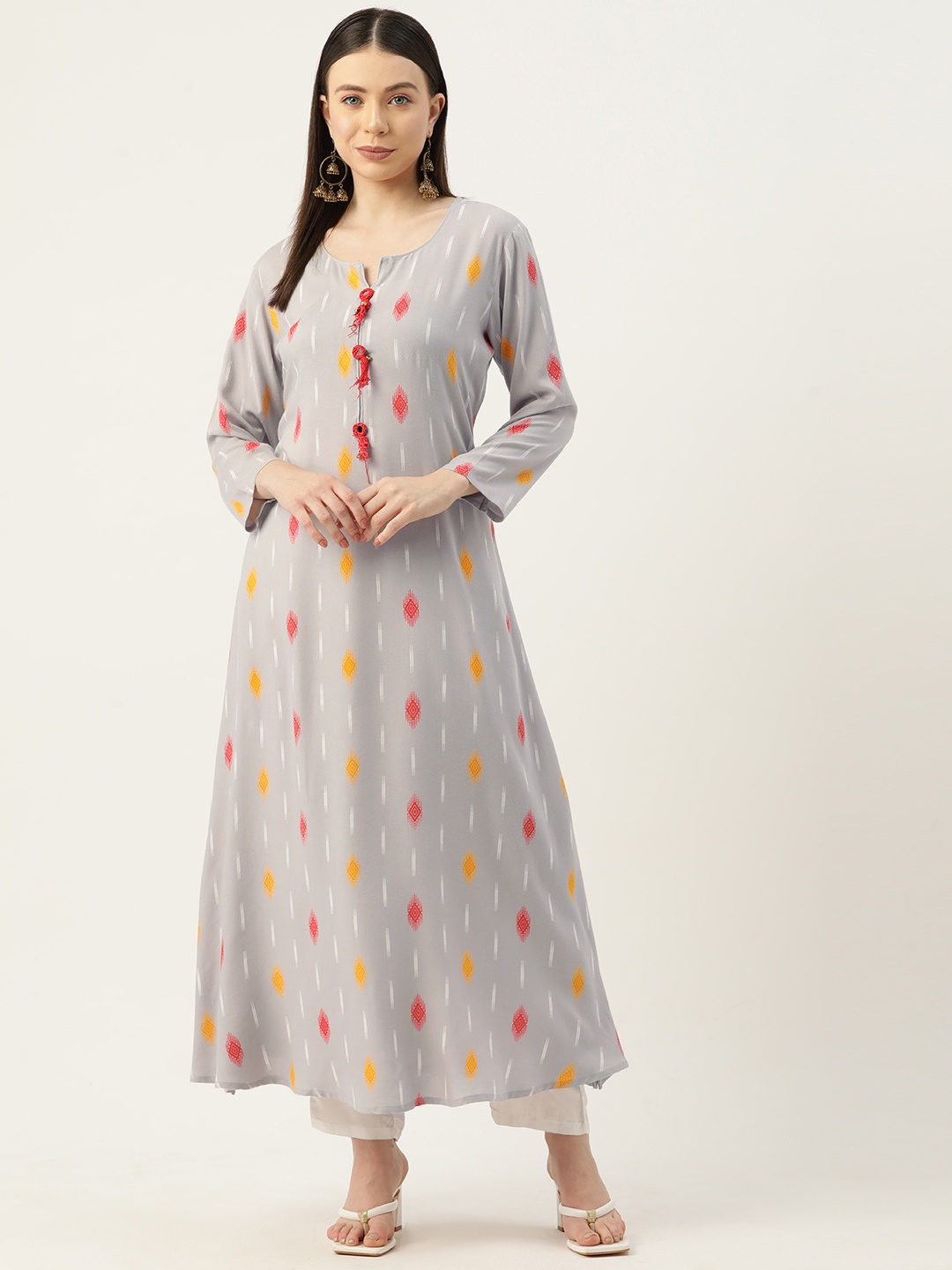 

Rue Collection Geometric Mirror Work Kurta, Grey