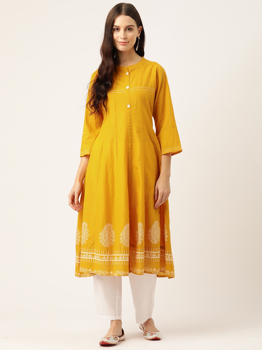 

Rue Collection Ethnic Motifs Printed Kurta, Mustard