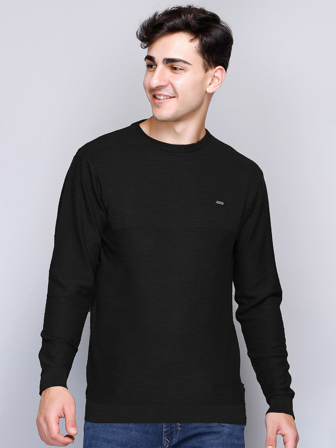 

GODFREY Round Neck Cotton Pullover, Black