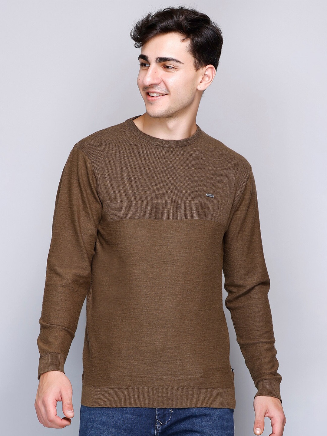 

GODFREY Round Neck Cotton Pullover Sweaters, Brown