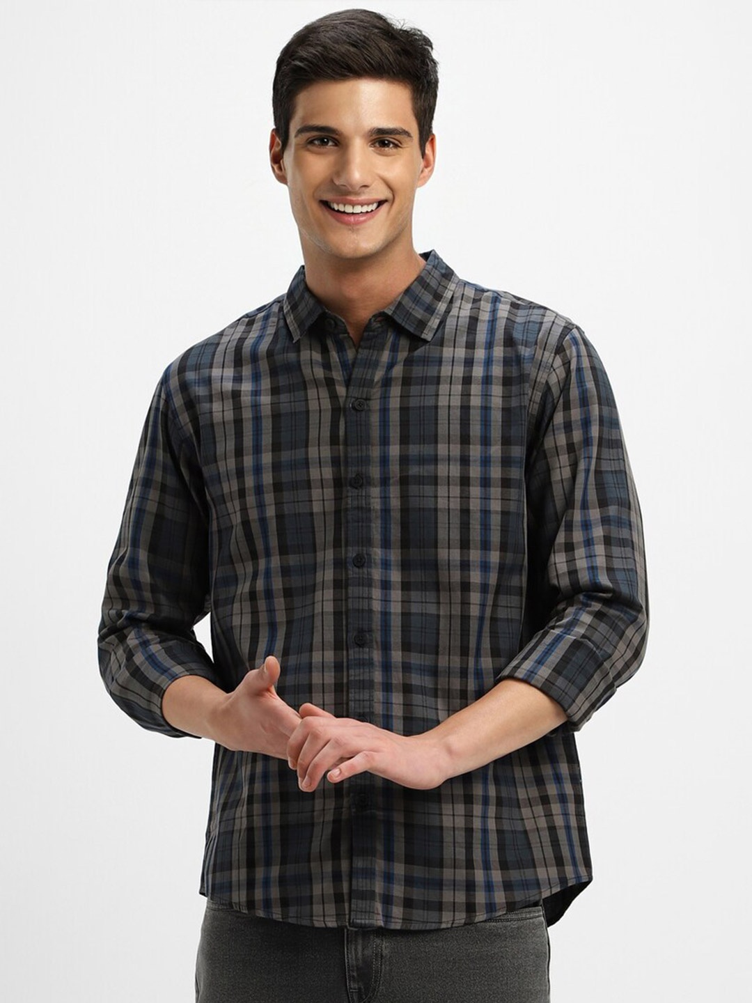 

FOREVER 21 Checked Cotton Casual Shirt, Grey