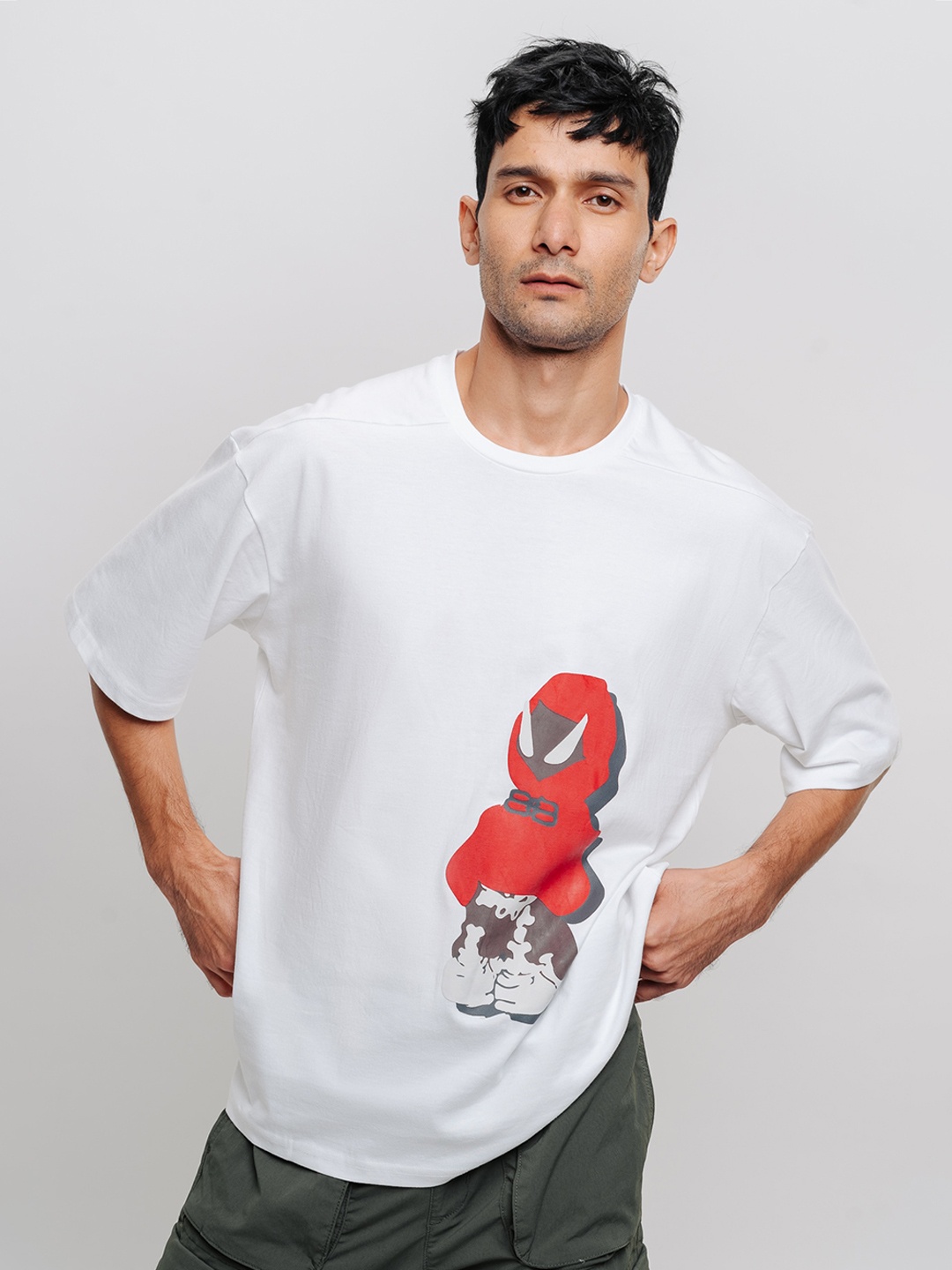 

FREAKINS Graphic Printed Round Neck Short Sleeves Cotton Oversized T-shirt, White
