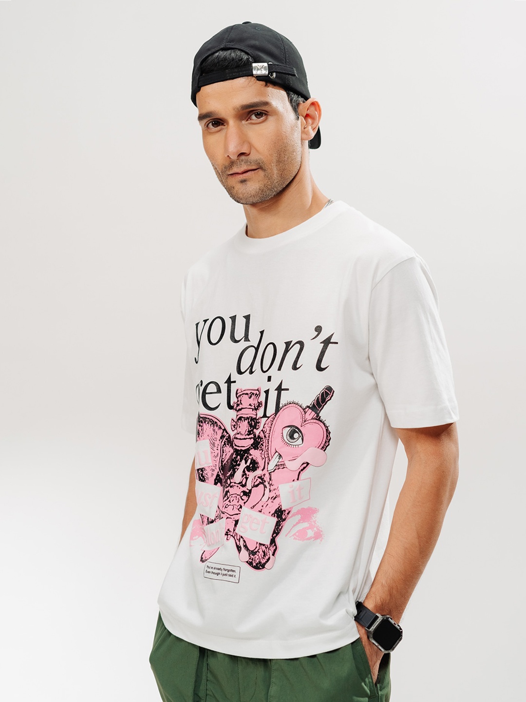 

FREAKINS Graphic Printed Round Neck Short Sleeves Cotton Oversized T-shirt, White