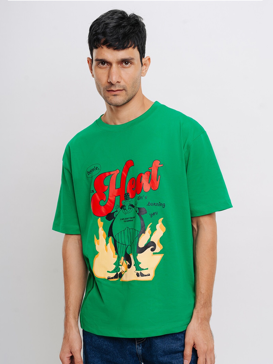 

FREAKINS Graphic Printed Round Neck Short Sleeves Cotton Oversized T-shirt, Green